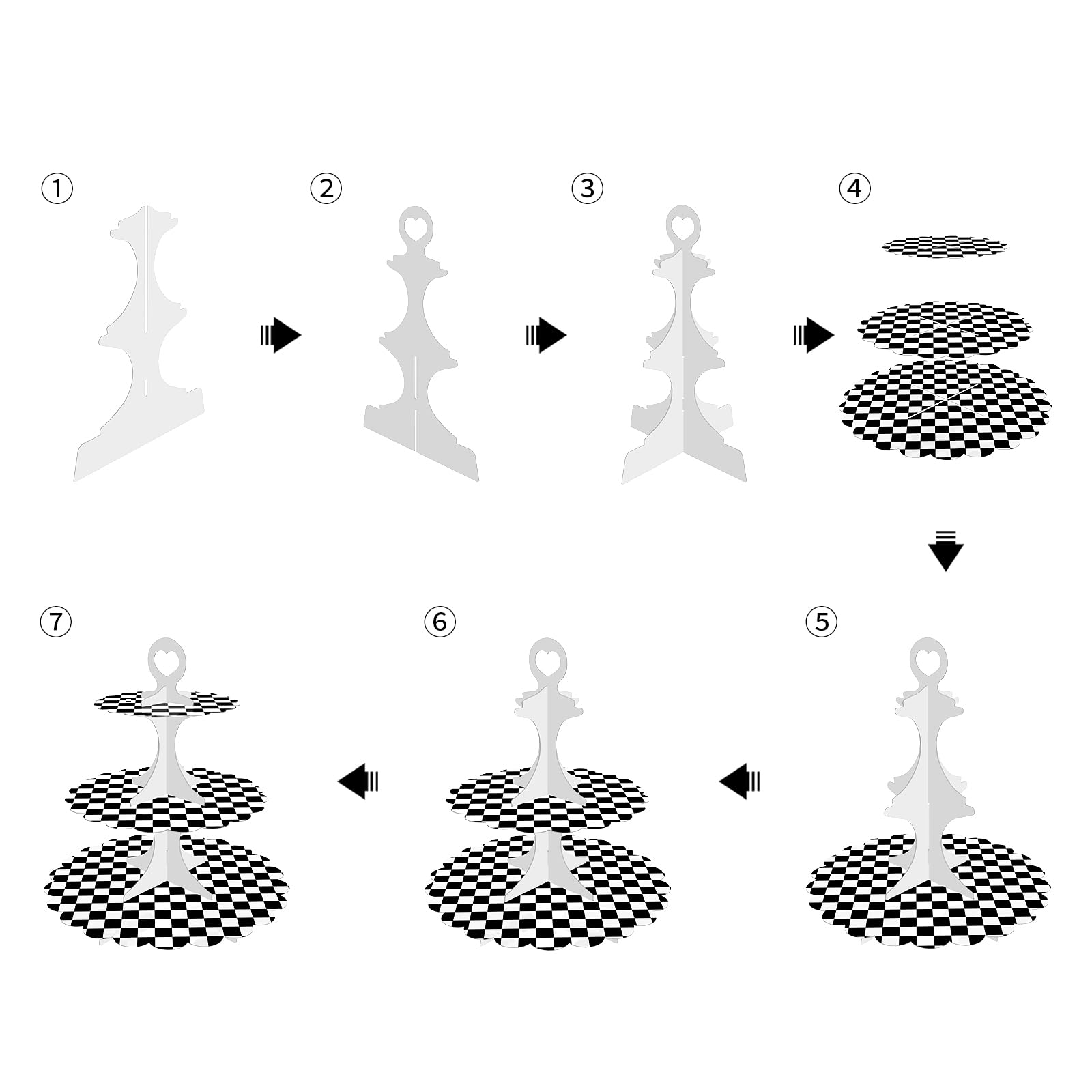 Paquete de 2 soportes para cupcakes de 3 niveles, torre de soporte para cupcakes, soporte de nivel para cupcakes en blanco y negro para fiesta de postres, soporte para cupcakes en capas