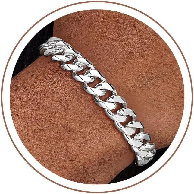 HIMSTORY Silver Bracelet for Men, 11mm 925 Sterling Silver Cuban Link Bracelet Diamond Cut Silver Bracelets Jewelry Gifts for Boyfriend Husband(8 Inches)