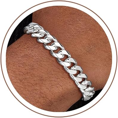 HIMSTORY 7/9/11mm 925 Sterling Silver Over Cuban Link Bracelet for Men