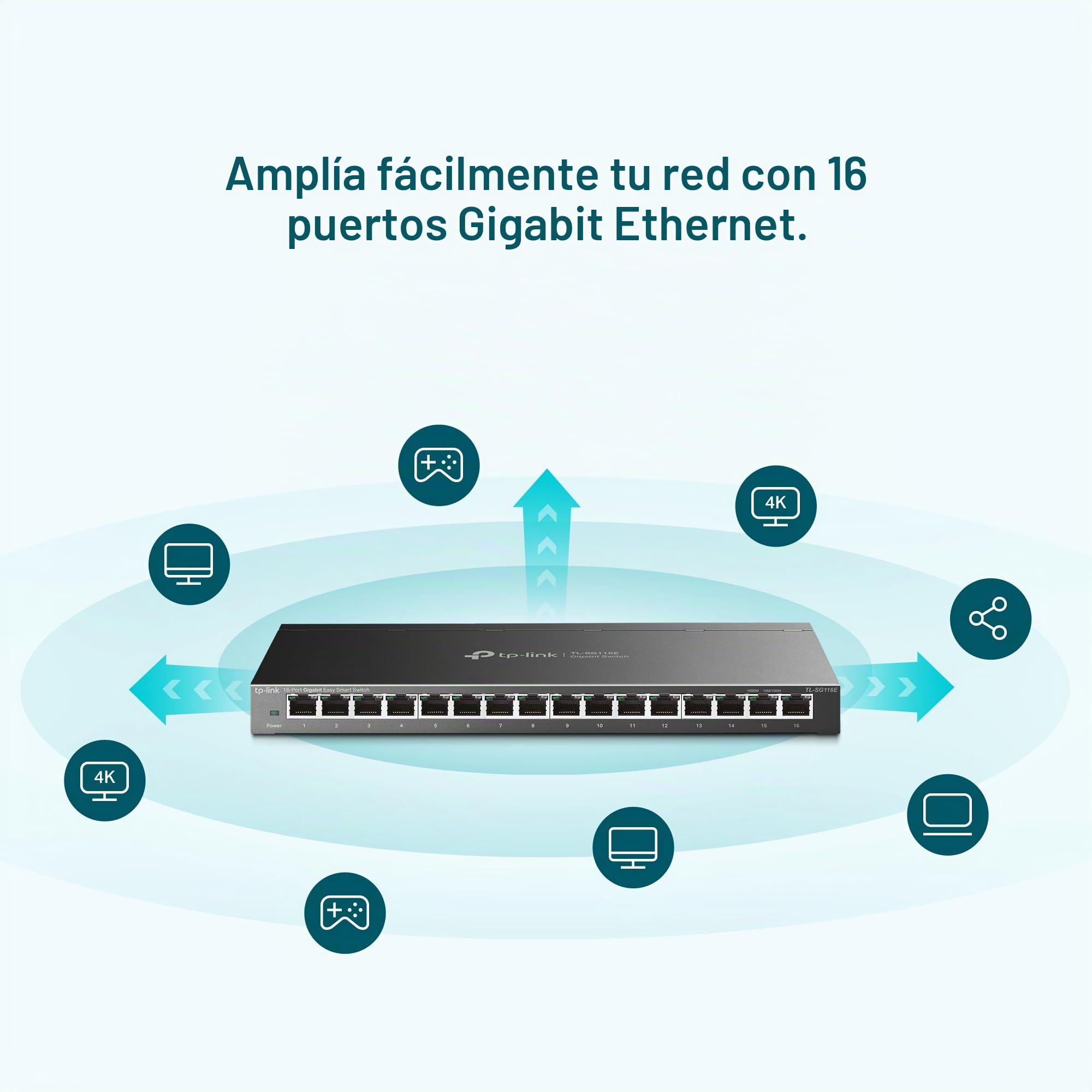 Tp-Link Tl-Sg116E Switch no Administrado Gigabit Ethernet (10/100/1000) Negro - Switch de Red (No Administrado, Gigabit Ethernet (10/100/1000), Bidireccional Completo (Full Duplex), Montaje de Pared)