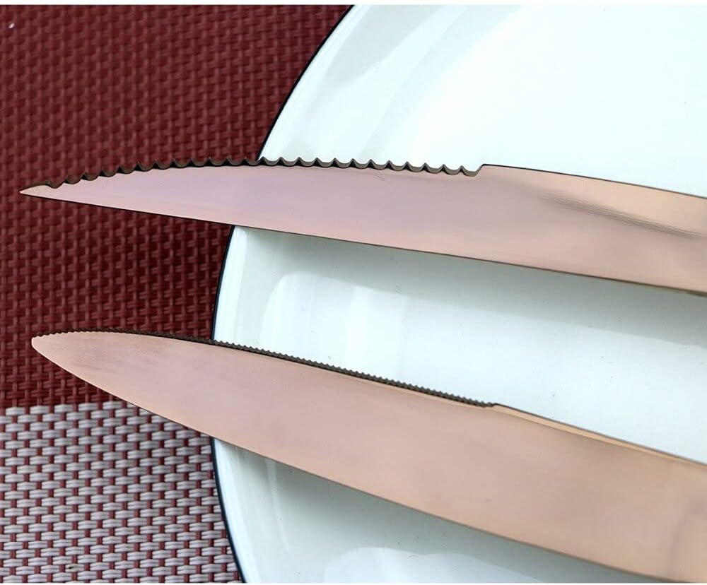 Silverware Set, 6/12/ 24Pcs Luxury Dinnerware Western Rose Gold Plated Cutlery Dining Knives Forks Dessert scoops Set Engraving Tableware Set BY ZZYY (Color : 4 set 24pcs)