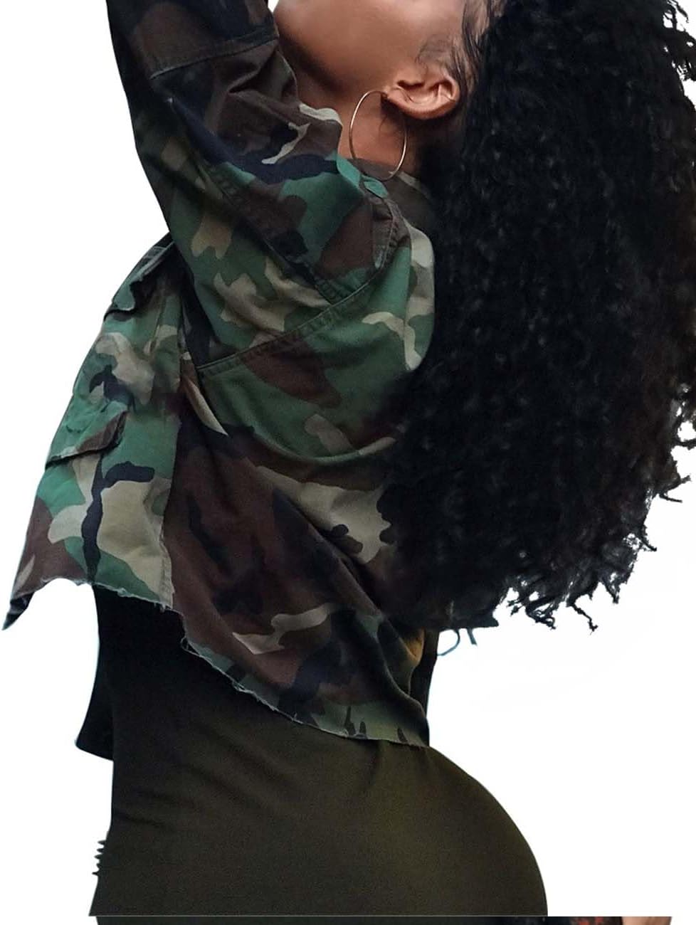 xxxiticat Women's Camoufalge Print Fall Jacket Long Sleeve Button Camo Cargo Lightweight Casual Button Crop Bomber Coat - Image 3