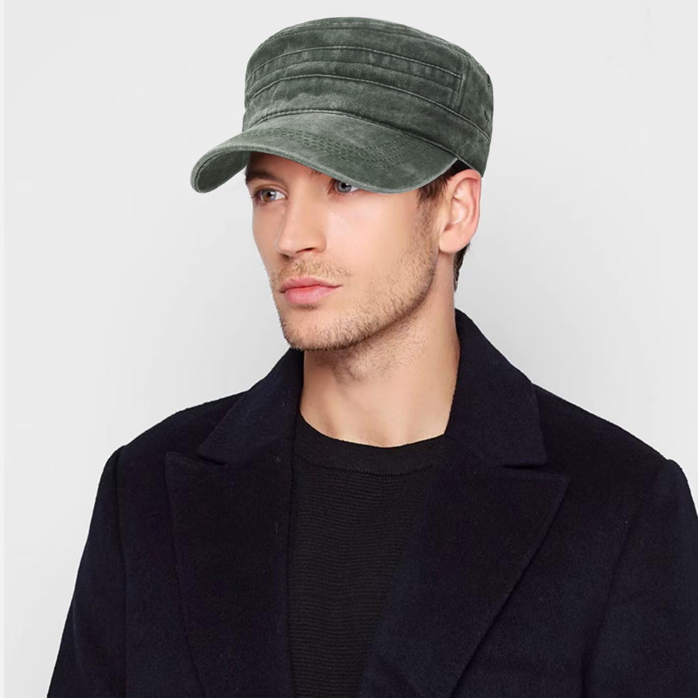 Cadet Army Cap Washed Military Army Hat Vintage Flat Top Hat for Women Men