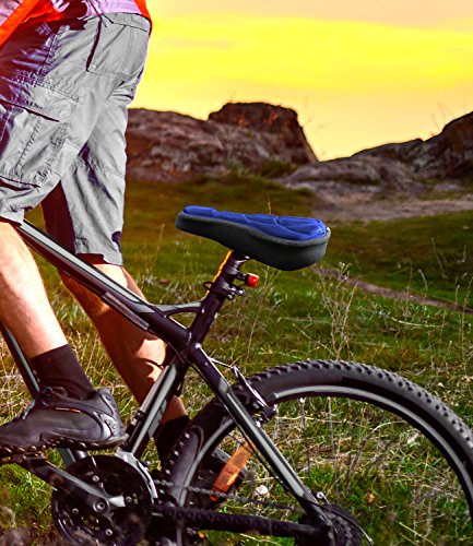 Aduro Sport Bike Seat Cushion Cover Pad with Memory Foam for Bicycle Narrow Seat Saddle, No Installation Needed, Bounce Free - Enjoy Longer Rides, Water Resistant (Blue)