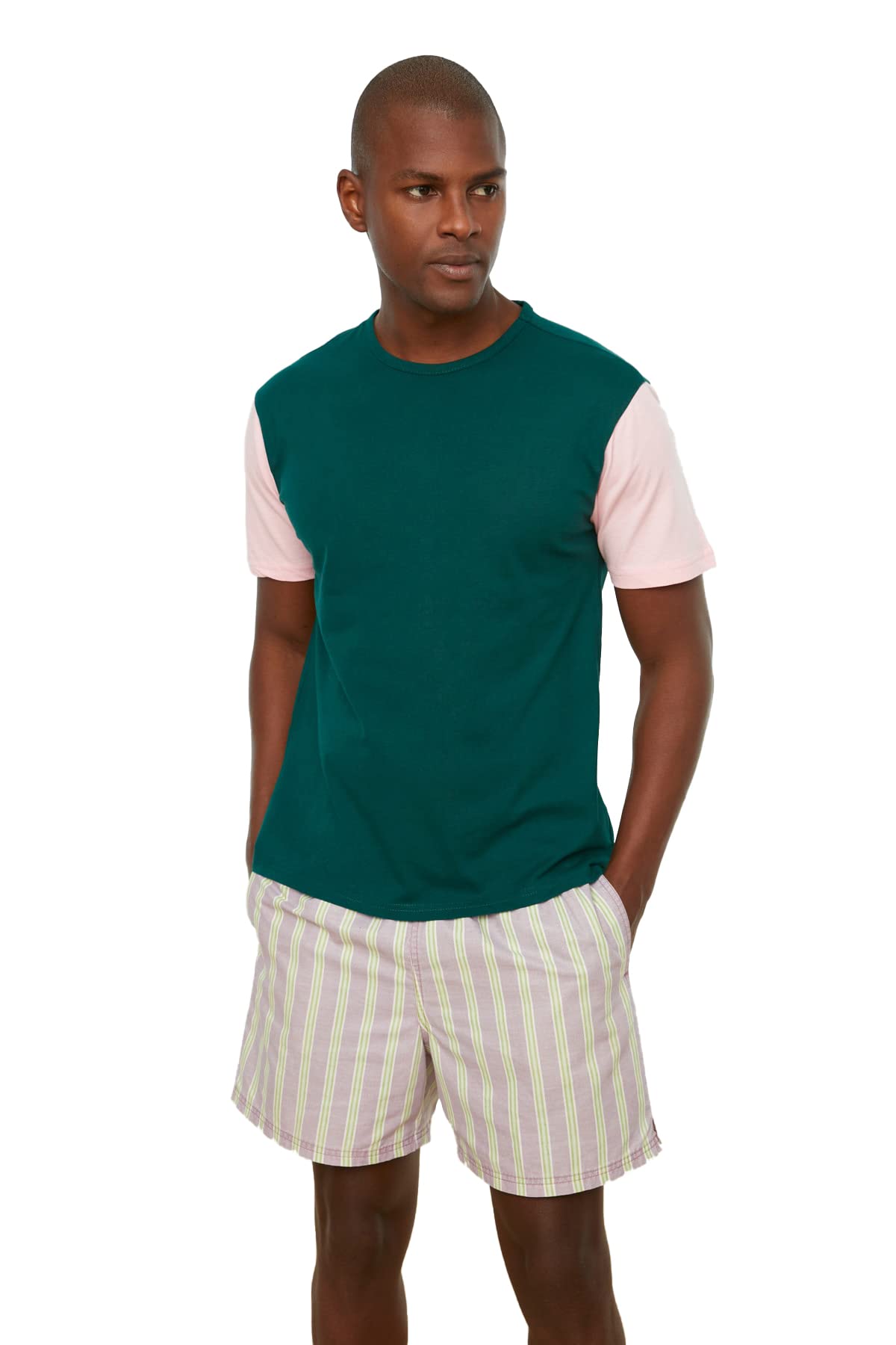 Trendyol Man Regular fit Basic Crew Neck Knit T-Shirt,Emerald,M