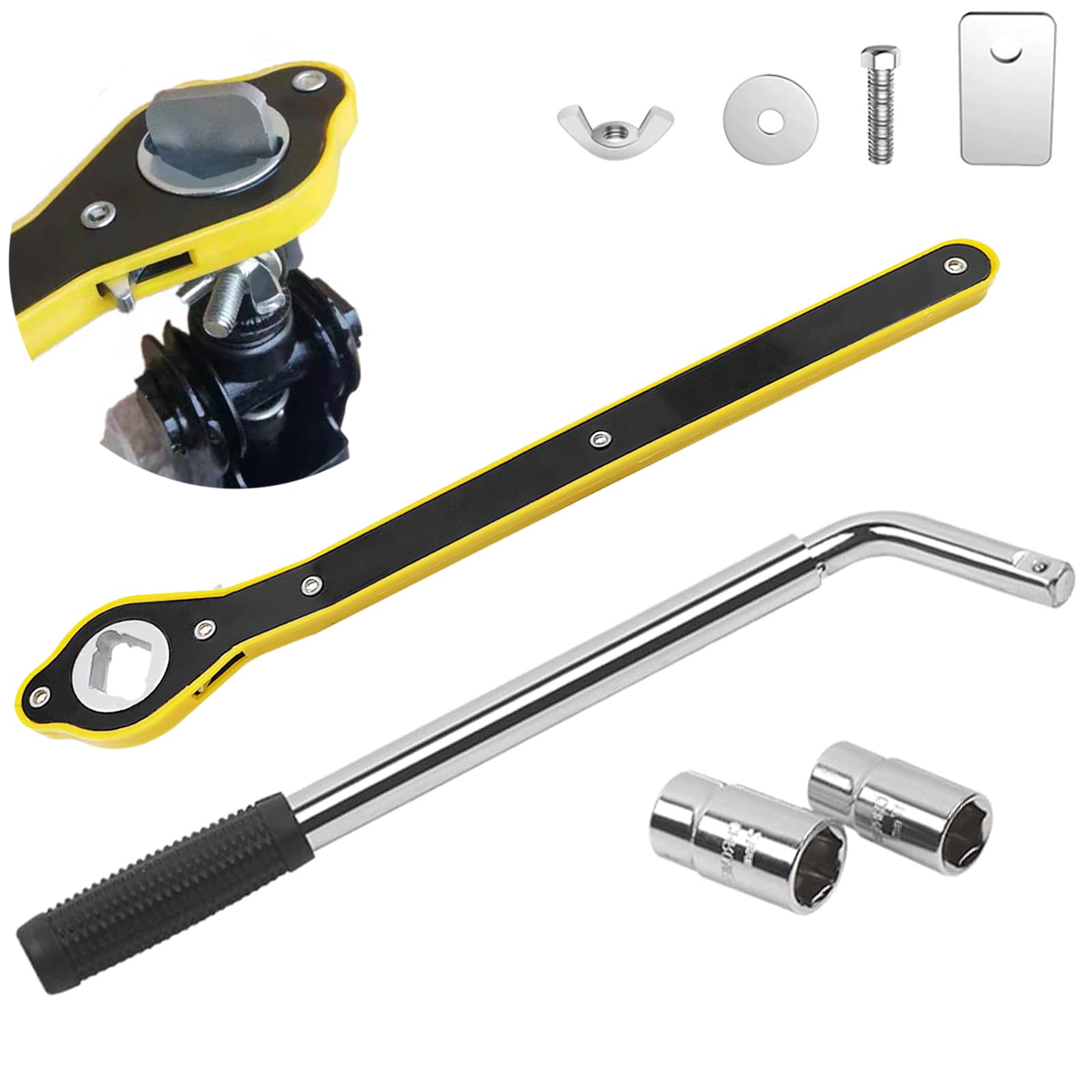 QISF 4PCS Car Wrench Set,14-20Inch Telescoping Lug Nut Wheel Wrench with Standard 17/19mm, 21/22mm Sockets + Car Jack Hexagon Ratchet Wrench, Positive