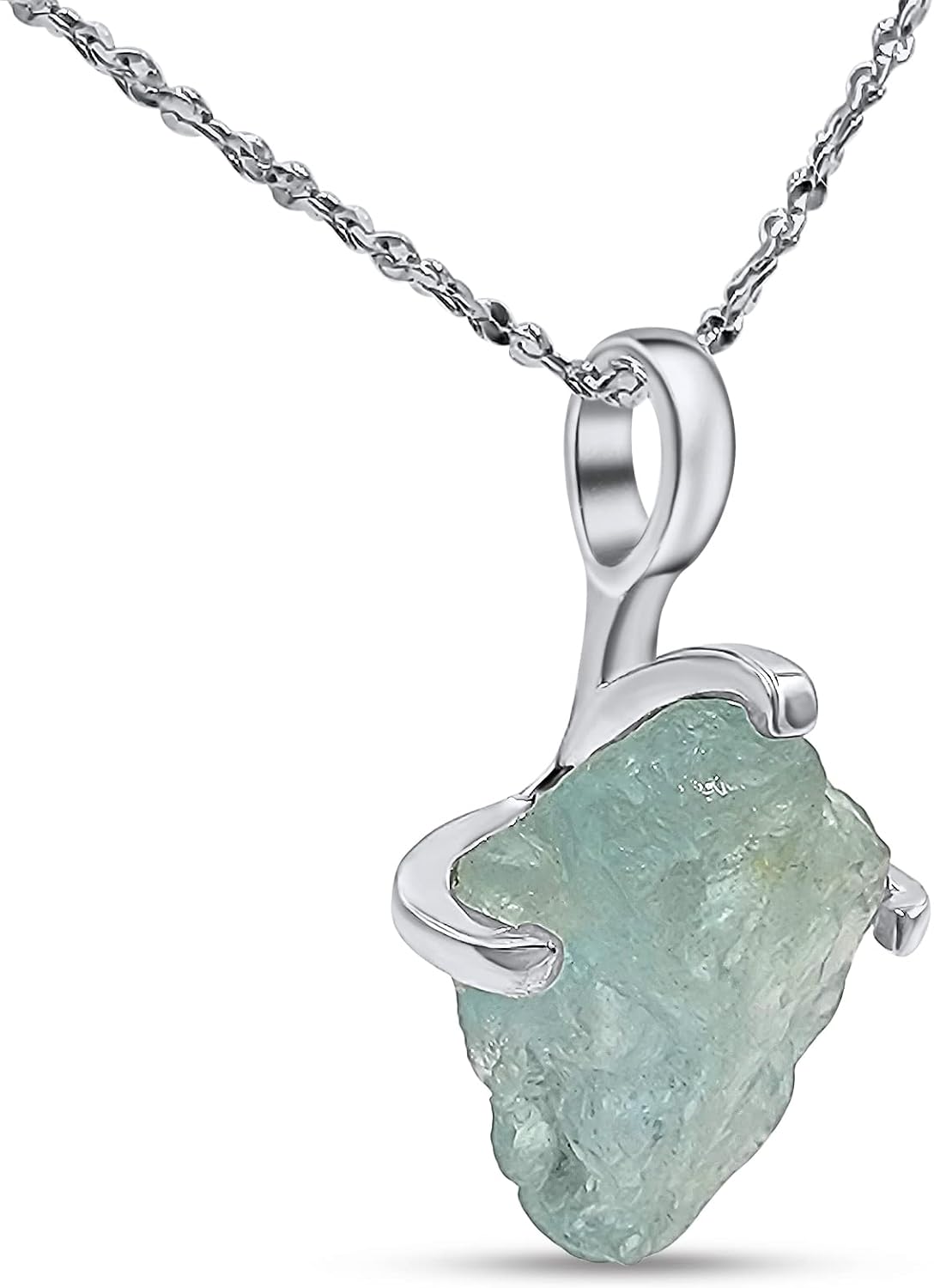 Natural raw gemstone pendant chain necklace with white gold over 925 solid sterling silver, birthstone dainty solitaire gift for her, uniquelan jewelry