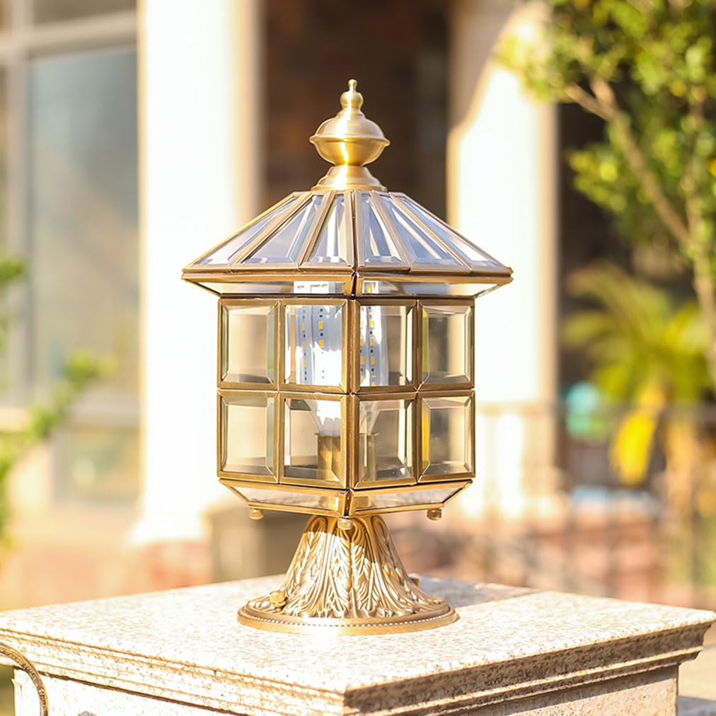 Zewnętrzna lampa podłogowa z miedzi i szkła, nowoczesne oświetlenie tarasowe, oświetlenie patio, wodoodporna lampa filarowa do ogrodu, podjazdu, ścieżki, ganku, podwórza lub balkonu