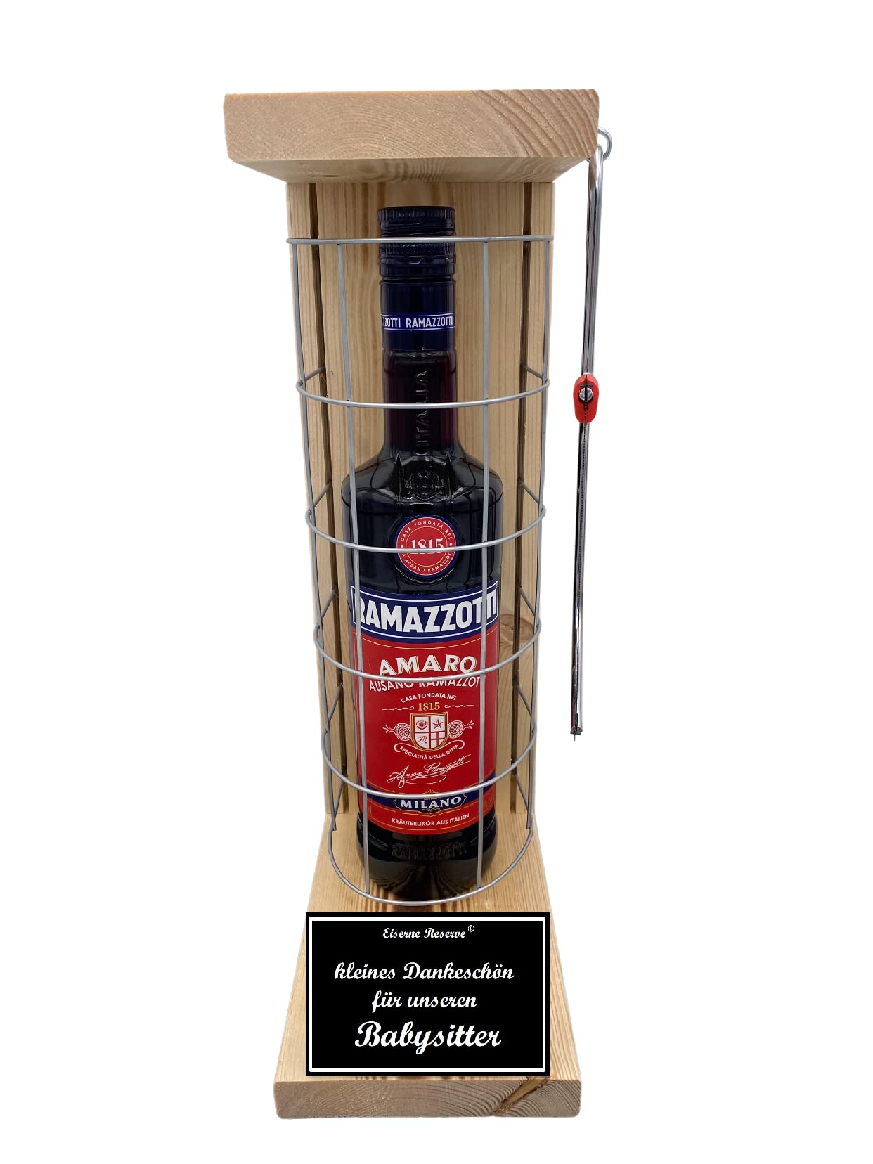 Ramazzotti Geschenk für Babysitter Ramazzotti Eiserne Reserve Gitterkäfig Text s/w Kleines Dankeschön für unseren Babysitter Kräuterlikör (1 x 0.70 l)