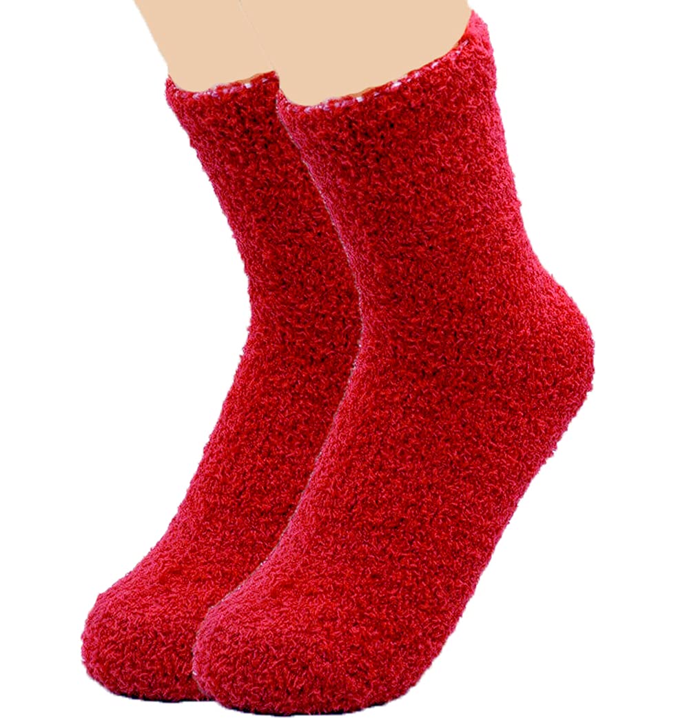 Tc The Cheers Unisex Red Snuggle Socks - Extremely Cozy Terry Fluffy Winter Socks (Red)