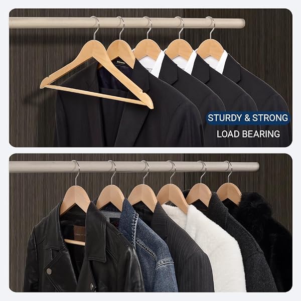 Amber Home 20 Pack Wooden Coat Hangers, Natural Wood Suit Hangers with Non-Slip Pant Bar, Clothes Hangers for Closet Organization, Shirts, Jackets, Dresses, and Pants (Natural, 20) by Amber Home - Image 8