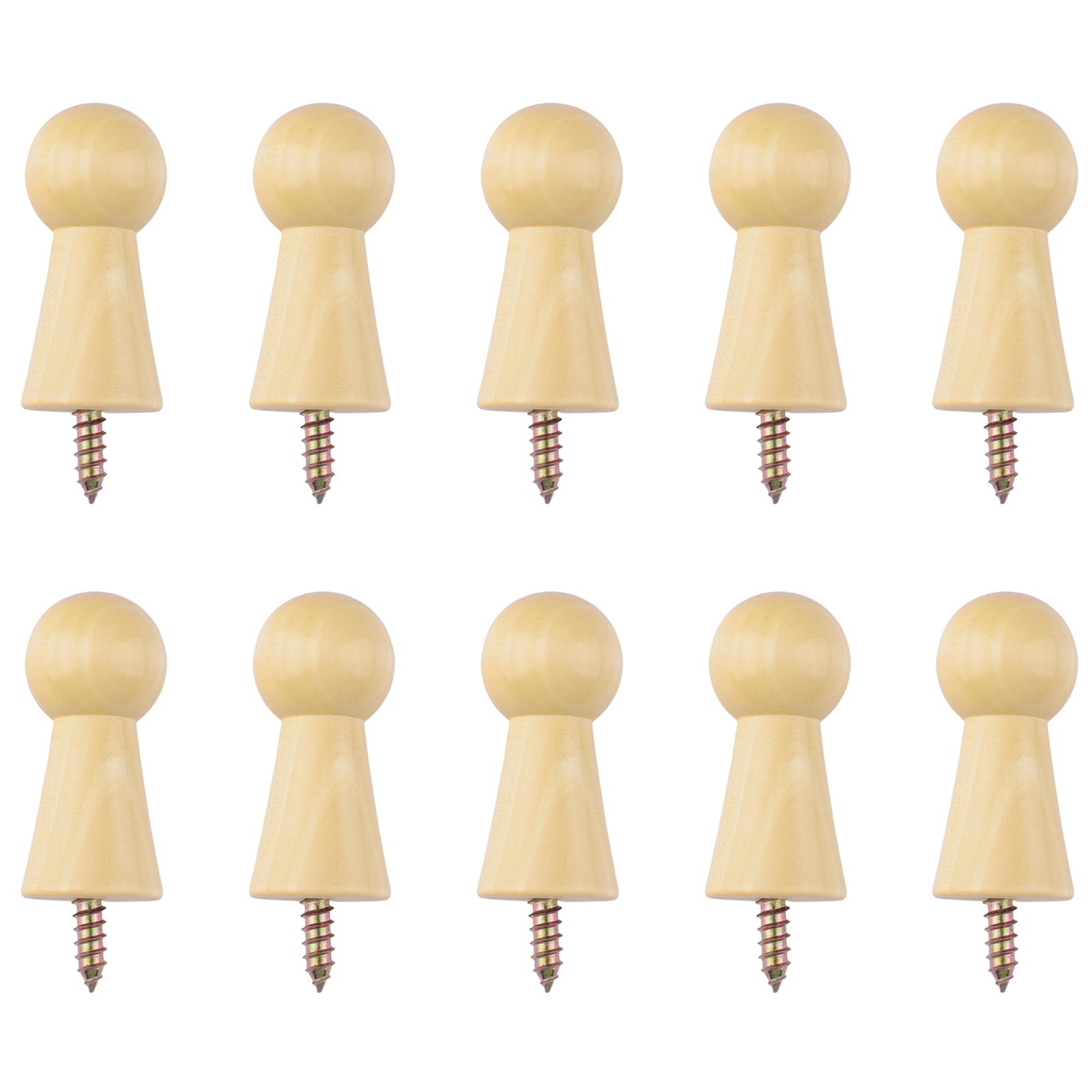 MOROBOR 10pcs Wooden Hooks Shaker Pegs, Towel Hook Shelf Clip Screw-On Solid Hat Hook Unfinished Wood Shaker Racks for Bathroom Doors Stair Edges/2.28in
