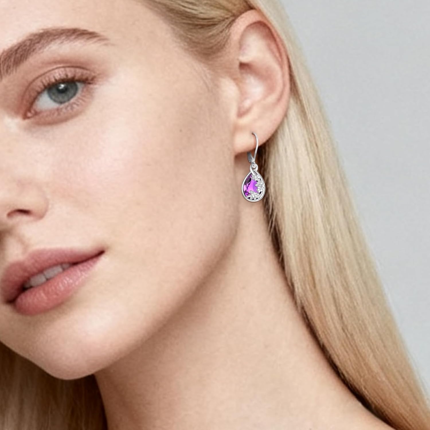 Flower Drop Dangle Teardrop Earrings 925 Sterling Silver Birthstone Leverback Earrings for Women Jewelry Gifts for Mother/Mom - Image 6
