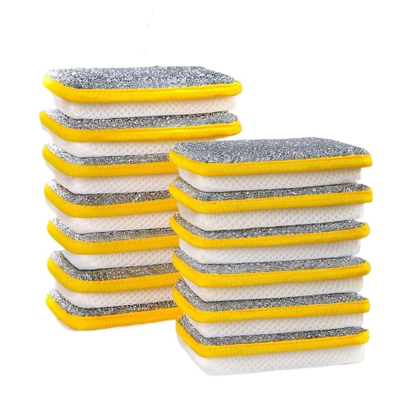 Estropajos de acero inoxidable y esponjas finas con capa abrasiva para limpiar la cocina