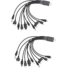 2 حزمة 10 في 1 كابل USB عالمي متعدد الأجهزة للهواتف المحمولة، كابل محول مكبر صوت سماعة الأذن، الهواتف المحمولة سلك شحن USB 9 بوصة