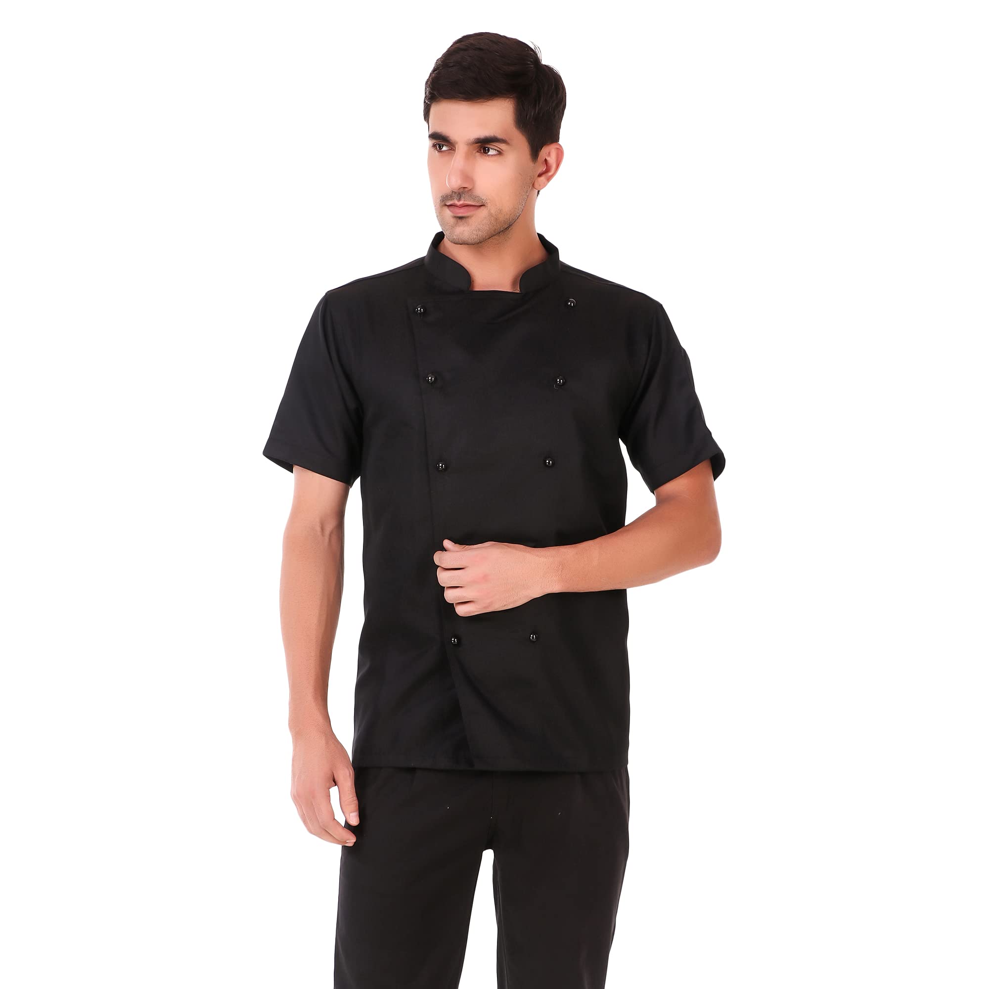 KODENIPR CLUBKodenipr Club Traditional Chef Coat, Detachable Button, Half Sleeves, Poly/Cotton, (Black, X-Large(42))