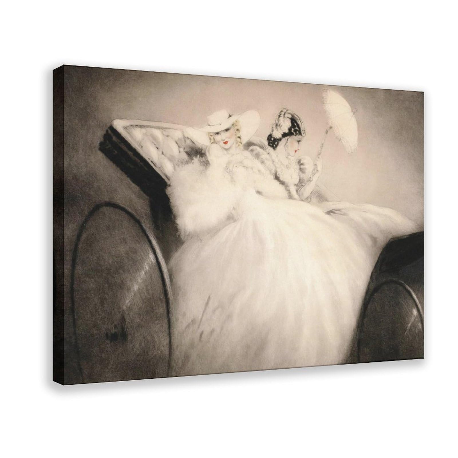 DFJyjFGJJ Louis Icart,On The Champs Elysees,Fashion Woman in A Horse Carriage in Paris Canvas Poster Bedroom Sports Landscape Office Room Decor Gift 20" L X 30" W
