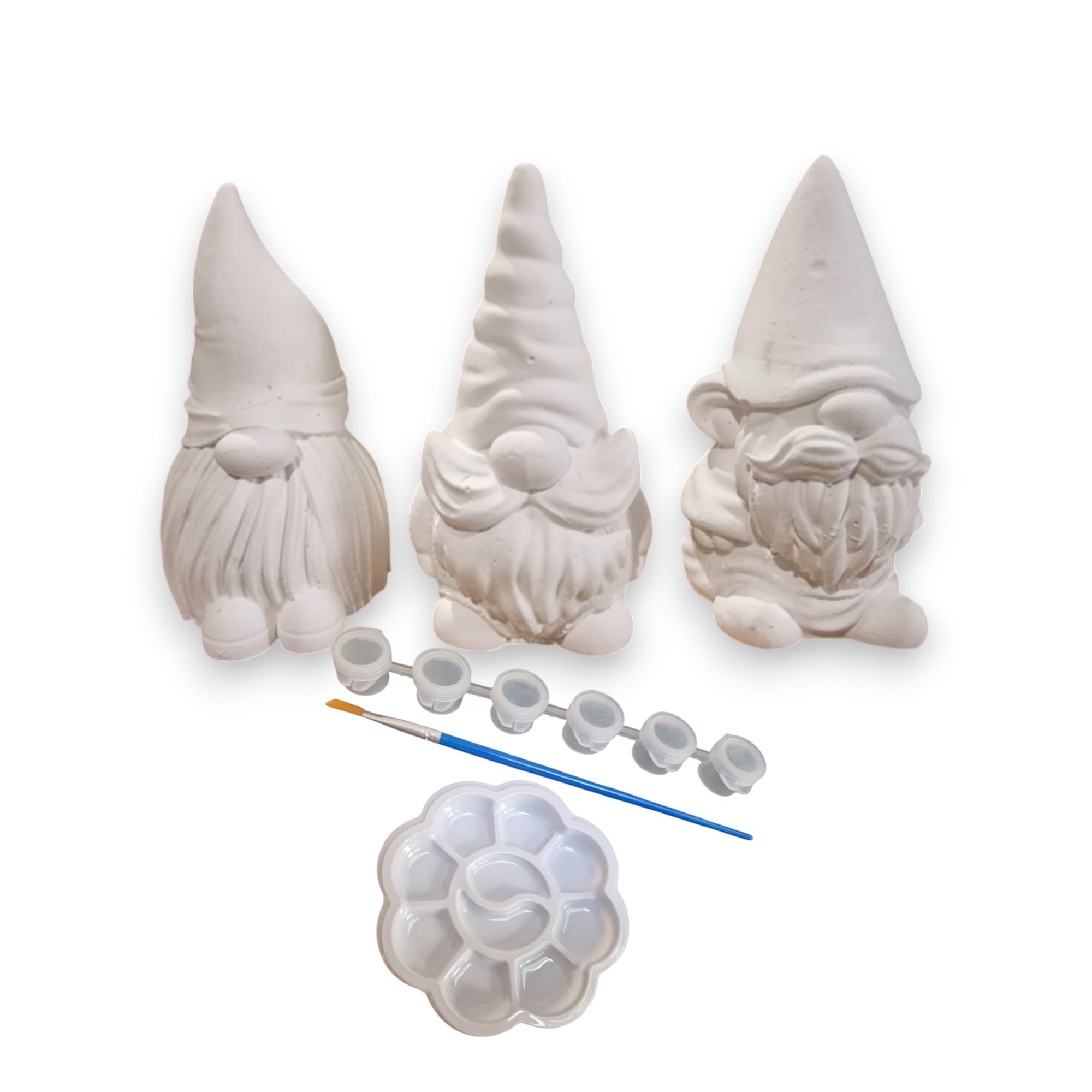 Paint Your Own Pottery Gnome Set, 8.5 cm Decorative Plaster Figurines, 6 Colours with Brush, Arts and Crafts Kit, Ready to Paint Pottery, Gnome Gifts, Gnomes Painting, Handmade, Grooup Activity
