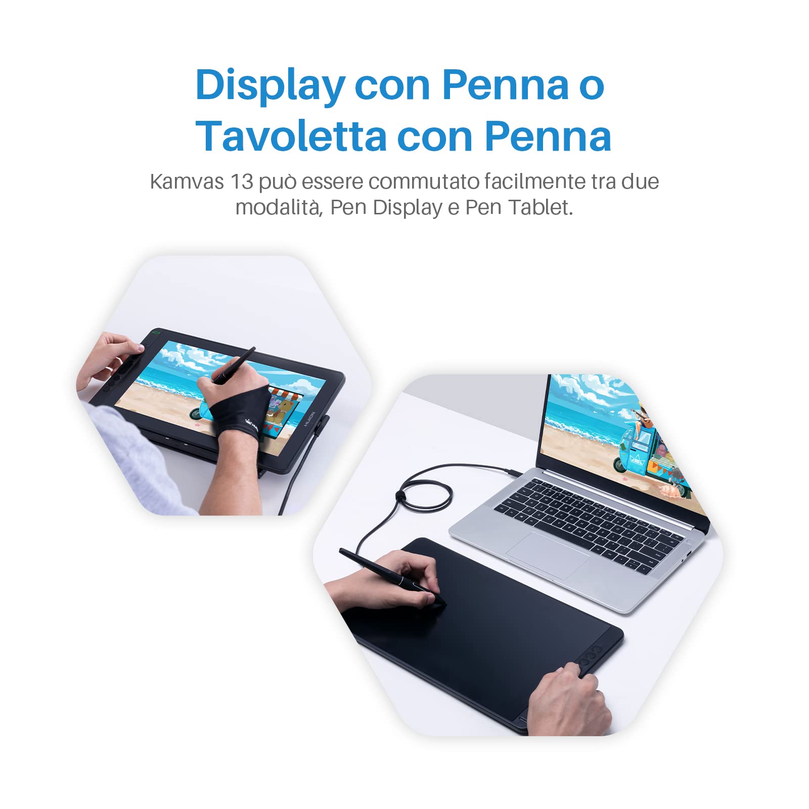 HUION Kamvas 13 Tavoletta Grafica con Schermo, Monitor Grafico da 13,3 Pollici, 120% sRGB, Penna PW517, Supporto Dispositivo Android, Ideale per Lavorare da Casa e Apprendimento Remoto