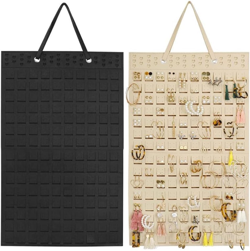 Organizzatore Gioielli In Feltro Sospeso - Porta Orecchini E Collane, 2 Pezzi (Nero E Marrone) - Foto 5