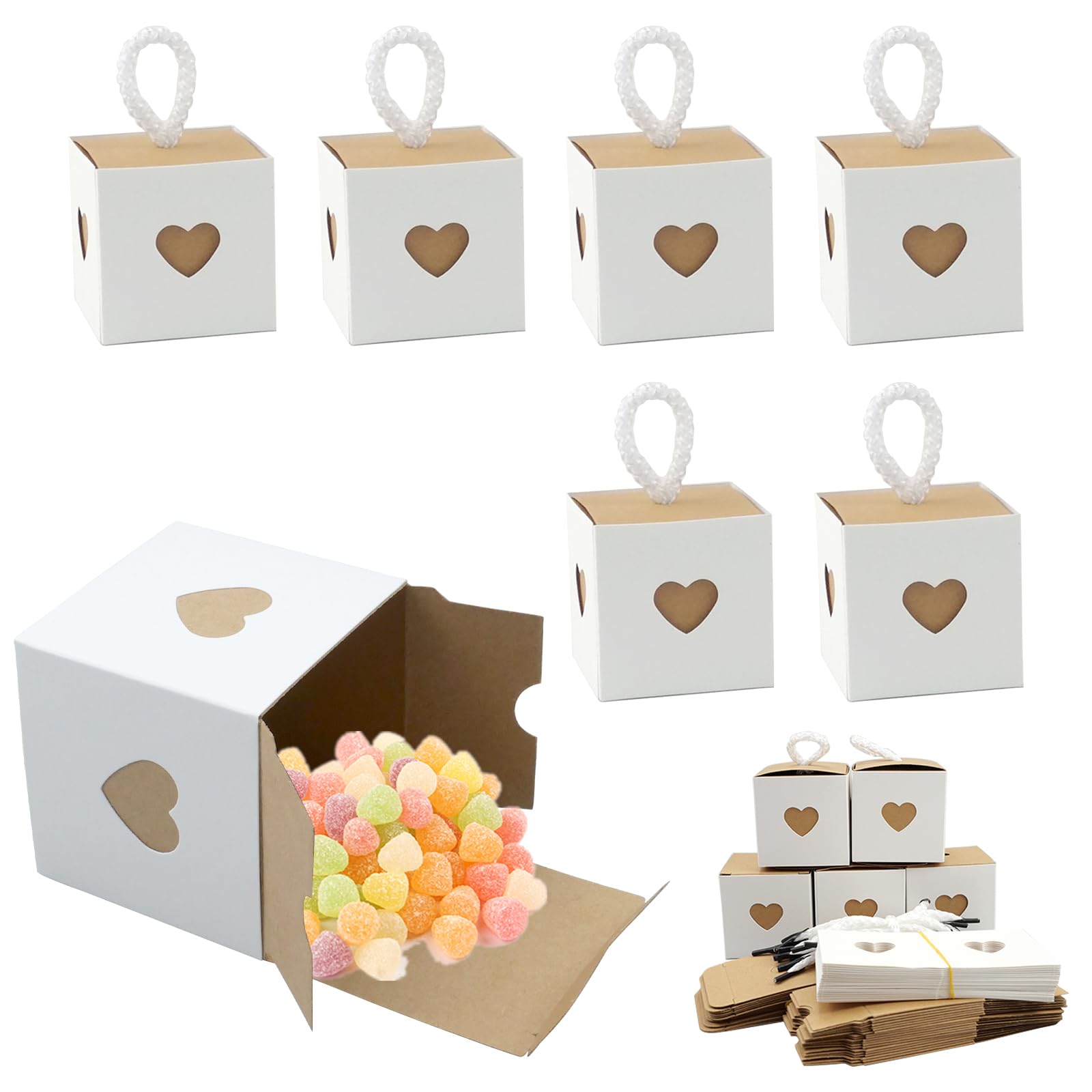 30 Scatoline Regalo Cuore Kraft 5.5x5.5x5.5cm - Per Bomboniere, Matrimoni, Compleanni