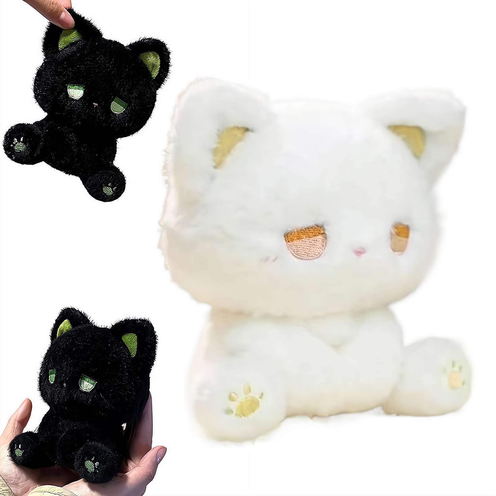 6.3" Plush Kitten Toy – Ultra-Soft Sleeping Cat Stuffed Animal with Embroidered Face, Cute Bedroom Decor & Comfort Companion for Kids, Black/White