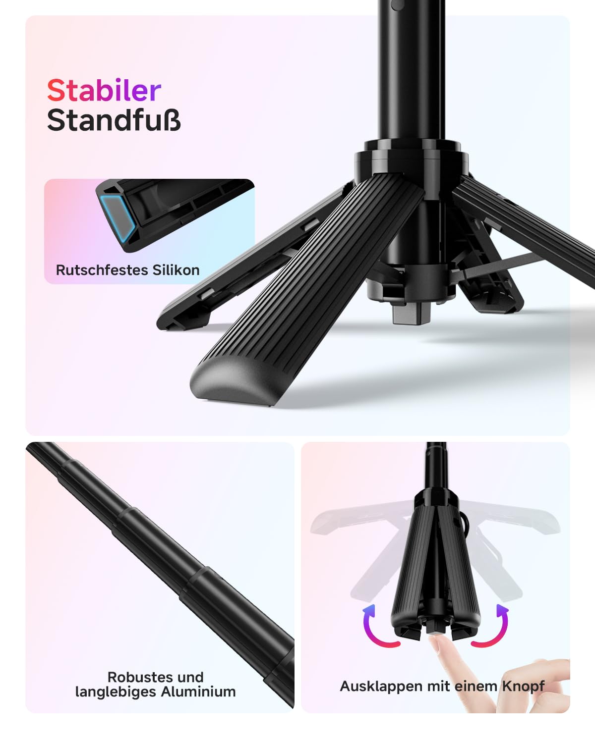 Rollei Easy Creator SmartGrip Handy Stativ 3-in-1 Ausziehbares Selfie Stick mit Fernbedienung für iPhone Android Tragbarer Mini Handystativ mit 2 Kaltschuhenn, Handy-Stativ-Selfie-Stick-Smartphone