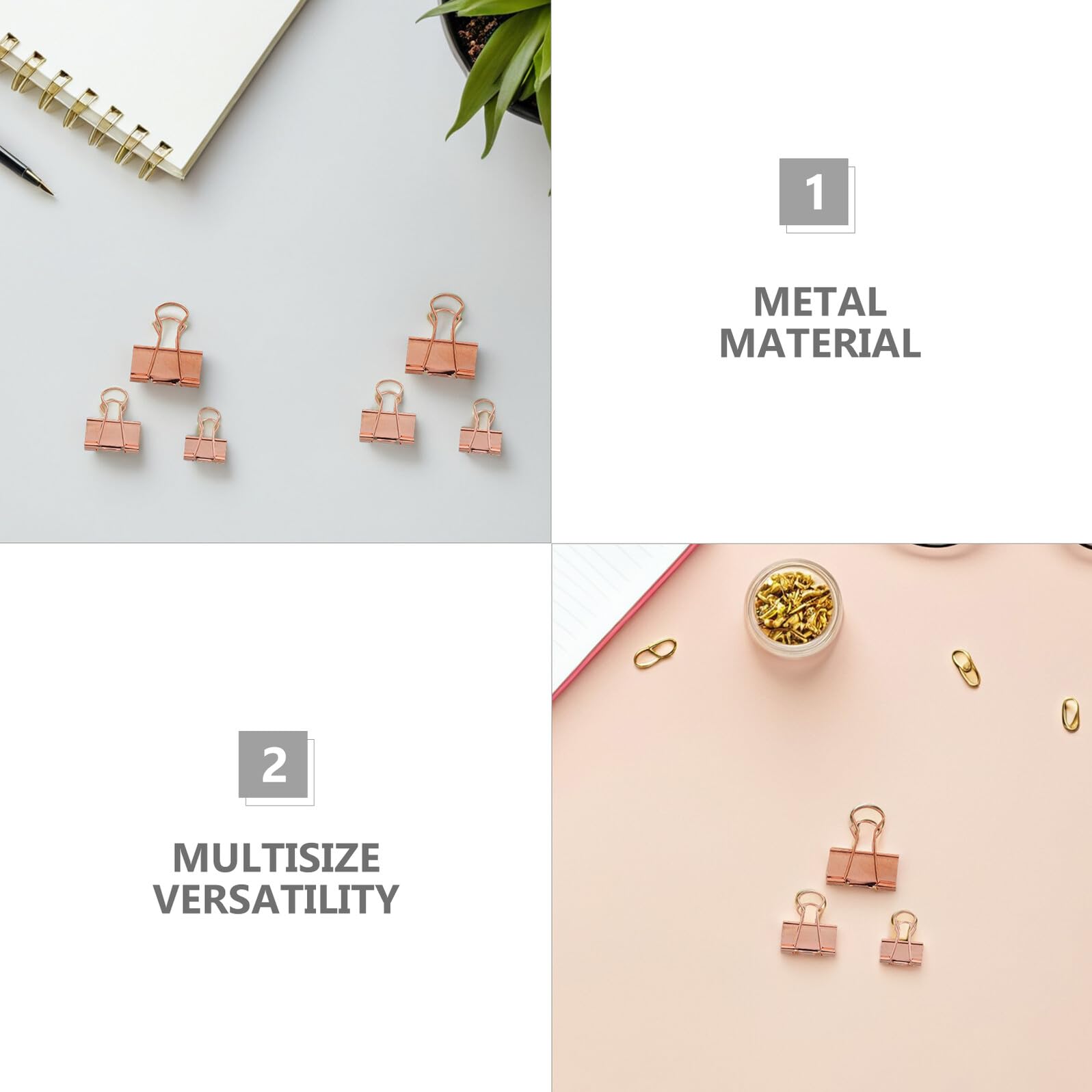 STOBAZA 112 Pezzi Fermagli per Carta in Metallo Oro Rosa Morsetti a Coda di Rondine Piccoli e Medi per Documenti da Ufficio Clip per Raccoglitori Resistenti e Portatili Organizzazione