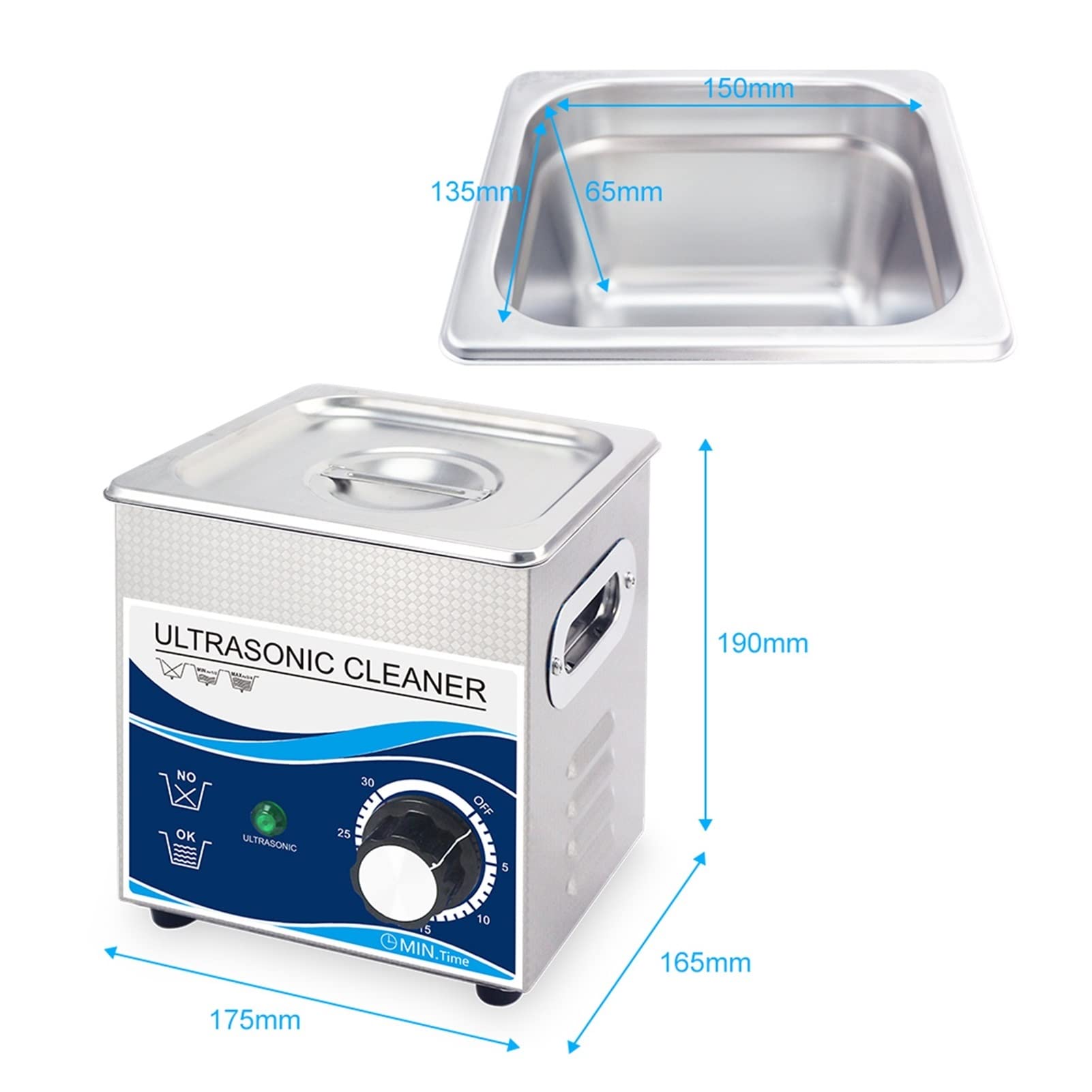 Dispositivo per la Pulizia ad ultrasuoni 1. 3L 120w Cleaner ad ultrasuoni for Occhiali Orologi for Gioielli Parte di riserva Rust Iniettore Combusti(120W)