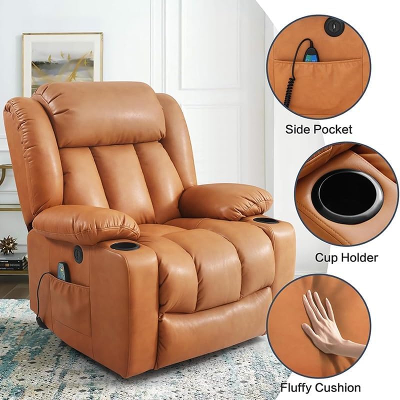 Recliner Sofa PU Leather Adjustable Electric Power Lift Chair Lay Flat Heat Massage for Adults Elderly Living Room