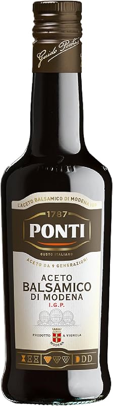Ponti, Aceto Balsamico Modena I.G.P., Proveniente da Uve di 7 Vitigni Selezionati e Pregiato Aceto di Vino, Ideale per Insaporire Carni Rosse Crude e Cotte, 100% Made in Italy, 500 ml