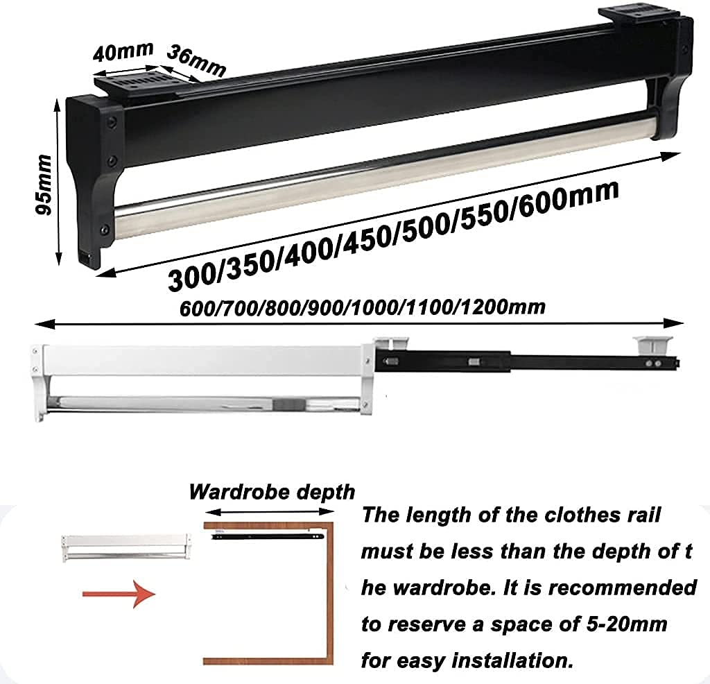 Riel extraíble para ropa para guardarropa, barra extensible para colgar en el armario, acabado de acero de 30-60 cm, perchero ajustable para ahorrar espacio (Size : 397mm/15.6inch)