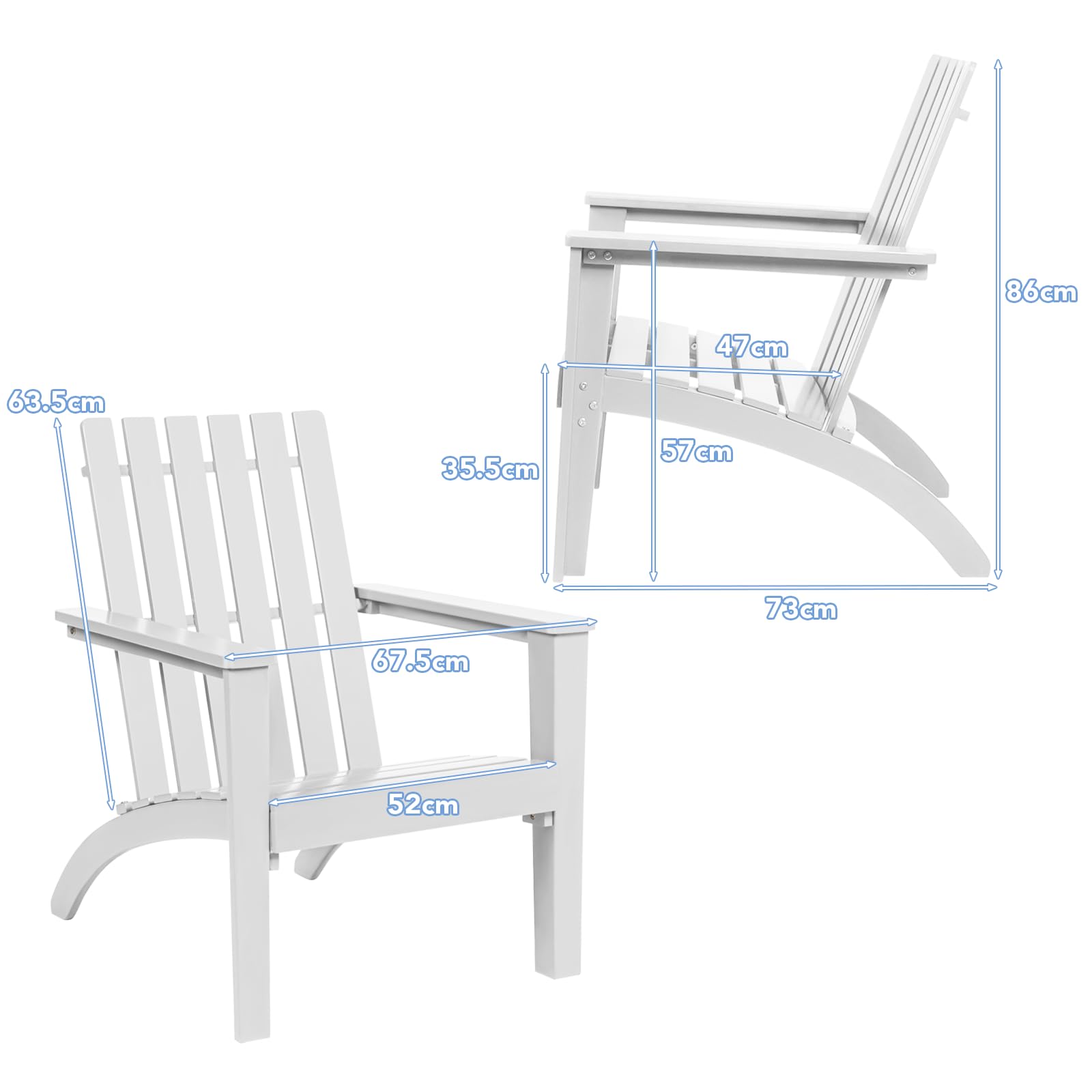 KOMFOTTEU Silla Adirondack de Madera de Acacia, Silla de Jardín con Respaldo y Reposabrazos, Sillón Ergonómica con Carga de hasta 160 kg, Silla de Relajación para Balcón, Terraza (Blanco)