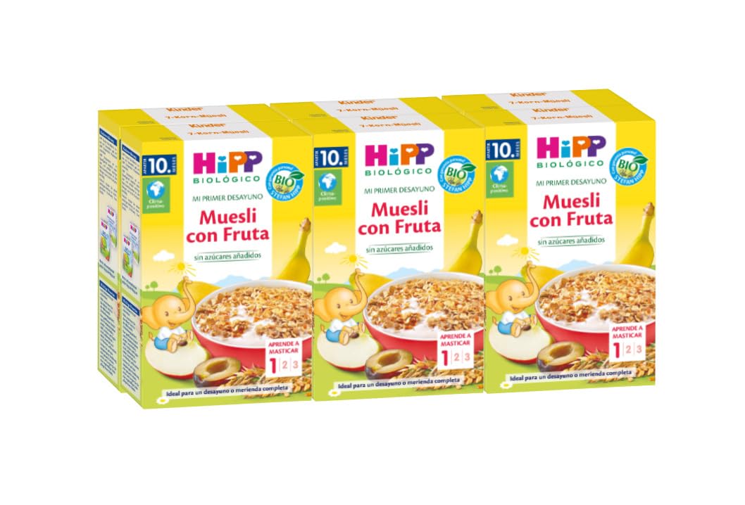 HiPP Biológico - Mi Primer Desayuno - Muesli de Frutas BIO - A Base de Cereales Integrales - Sin Azúcares Añadidos - Indicado para bebés desde los 10 meses - Pack 6X200g