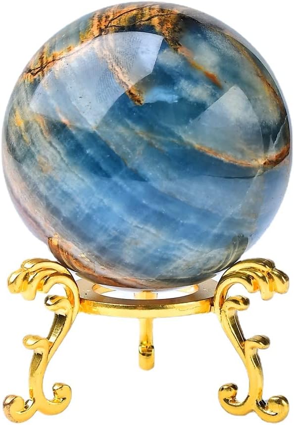 Yooperlite Ball Crystal Ball with Stand Natural Fluorescent Sodalite Sphere Healing Gemstone Globe Room Decor Energy Sphere Rocks Mineral (Blue Lapis Lazuli,60-65mm)