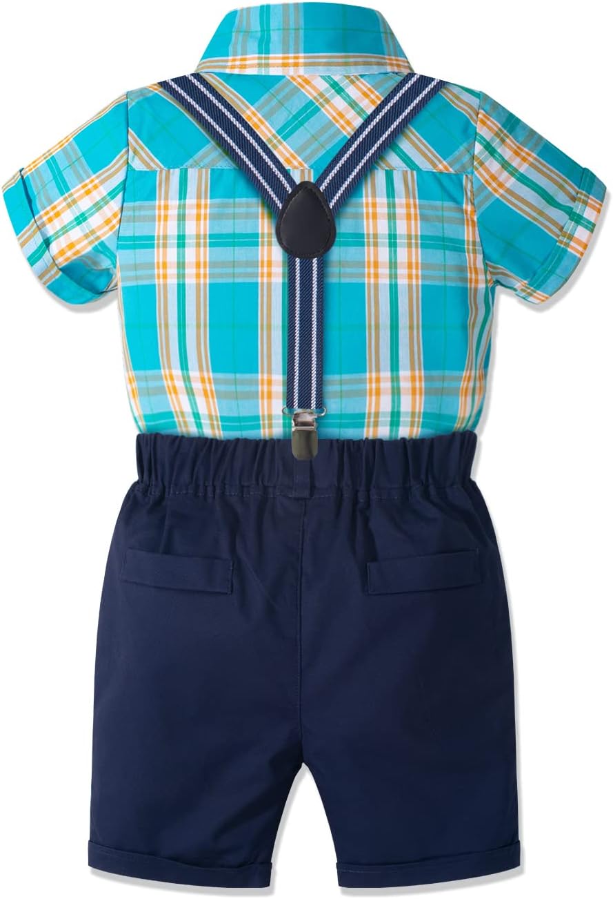 Nwada Toddler Boy Clothes Dress Suit with Bow Tie Shirt, Suspender Short Pants, Baby Gentleman Outfit for Summer - Image 3
