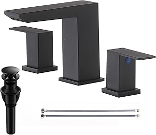 VCCUCINE Black Waterfall Bathroom Faucet 8 Inch Widespread Bathroom Sink Faucet 3 Hole,Modern Matte Black Vanity Bathroom Faucets for Sink with Pop Up Drain and Supply Lines