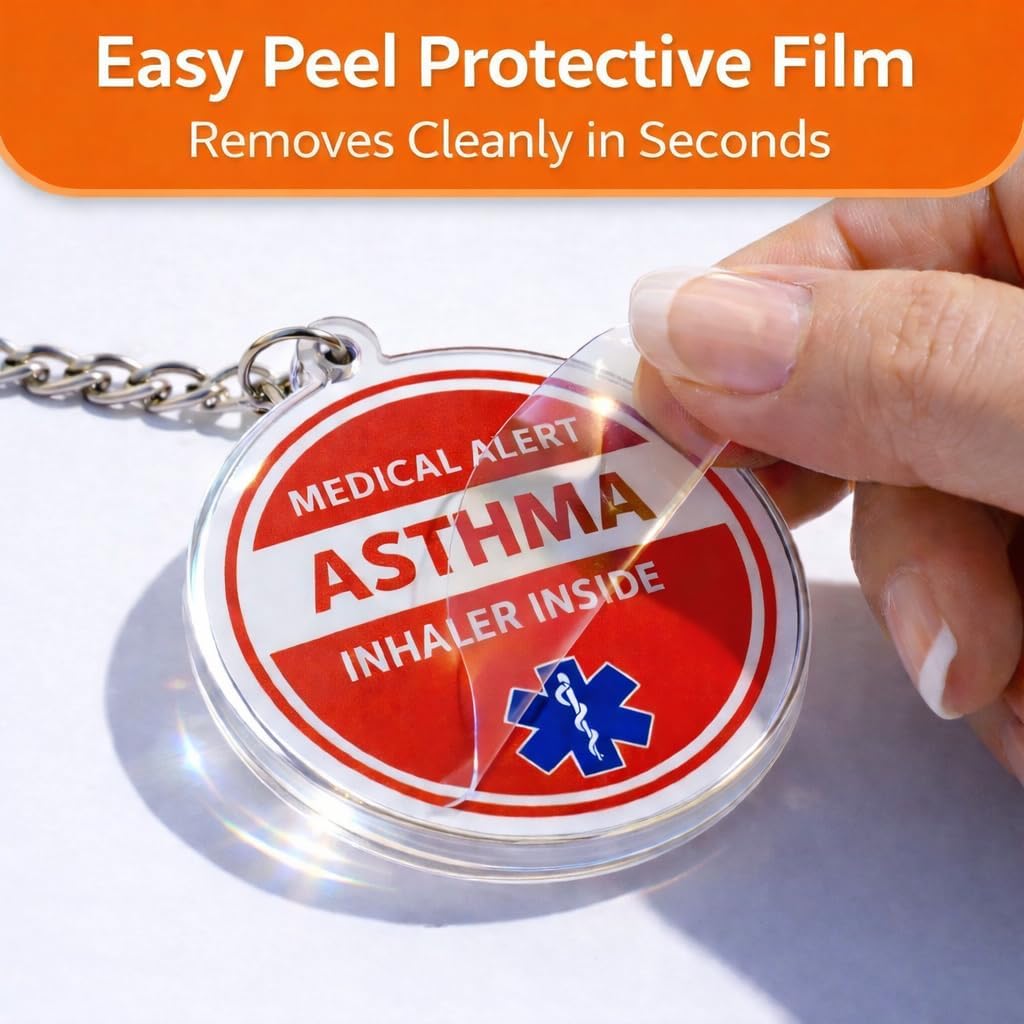 Asthma Inhaler Holder Keychain Set, Inhaler Keychain Holder Asthma Tag, 6 Piece Medical Alert Keychain Set Includes 2 Keychains 2 Pins & 2 ID Tags