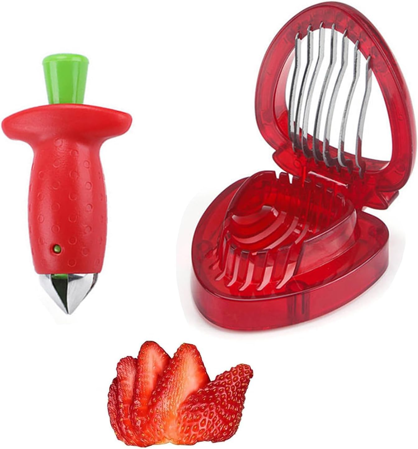 2 Pcs Strawberry Huller and Cutter Set, Pedicle Remover Tool for Tomatoes Pineapples and Soft Fruit, Kitchen Prep Gadget for Baking and Jam Making, Fruit Creations Helper