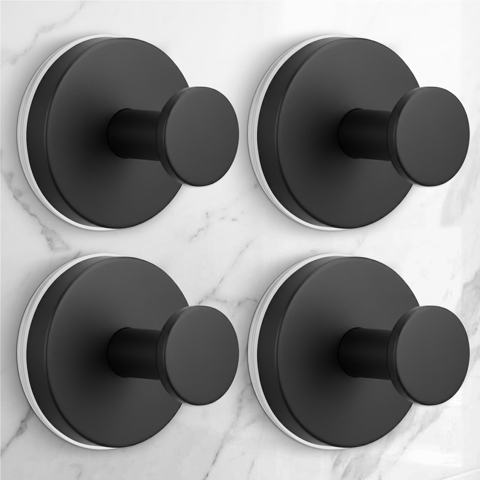 QQK Large Suction Cup Hooks for Shower,Glass Window&Door,Mirror,Reusable Shower Hooks,No-Drill Removable Towel Hooks for Bathroom,4 Packs(Matte Black) - 2