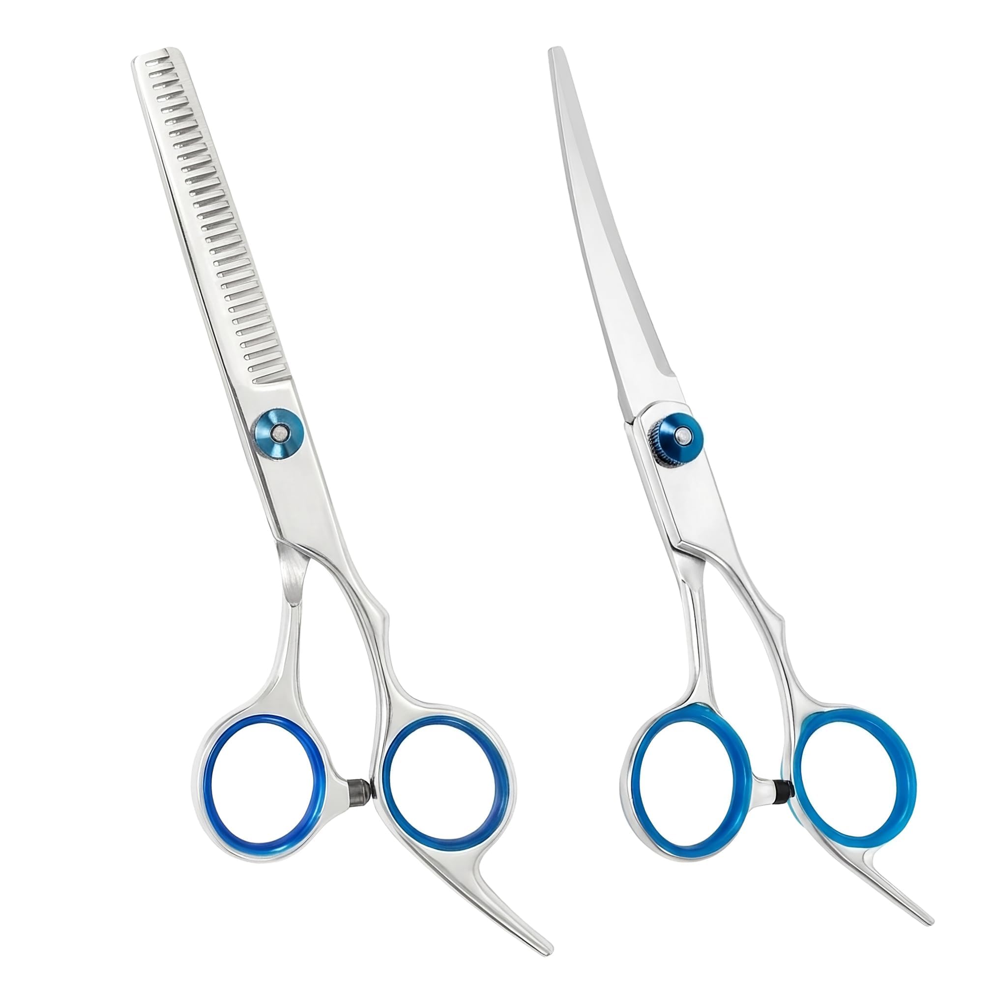 2 Pieces Dog Grooming Scissors Set with Safety Round Tip, Professional Curved Scissors Thinning Shears, Stainless Steel for Dogs Cats Pets, for Salon and Home