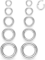 Vista 44 de Ocptiy 6G 8G 12G 14G 16G Anillos de tabique con bisagras Calibradores Túneles Tapones Pendientes Kit de estiramiento de acero quirúrgico con Juego