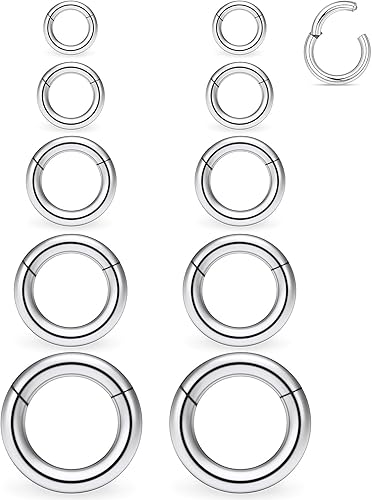 Miniatura 44 de Ocptiy 6G 8G 12G 14G 16G Anillos de tabique con bisagras Calibradores Túneles Tapones Pendientes Kit de estiramiento de acero quirúrgico con Juego