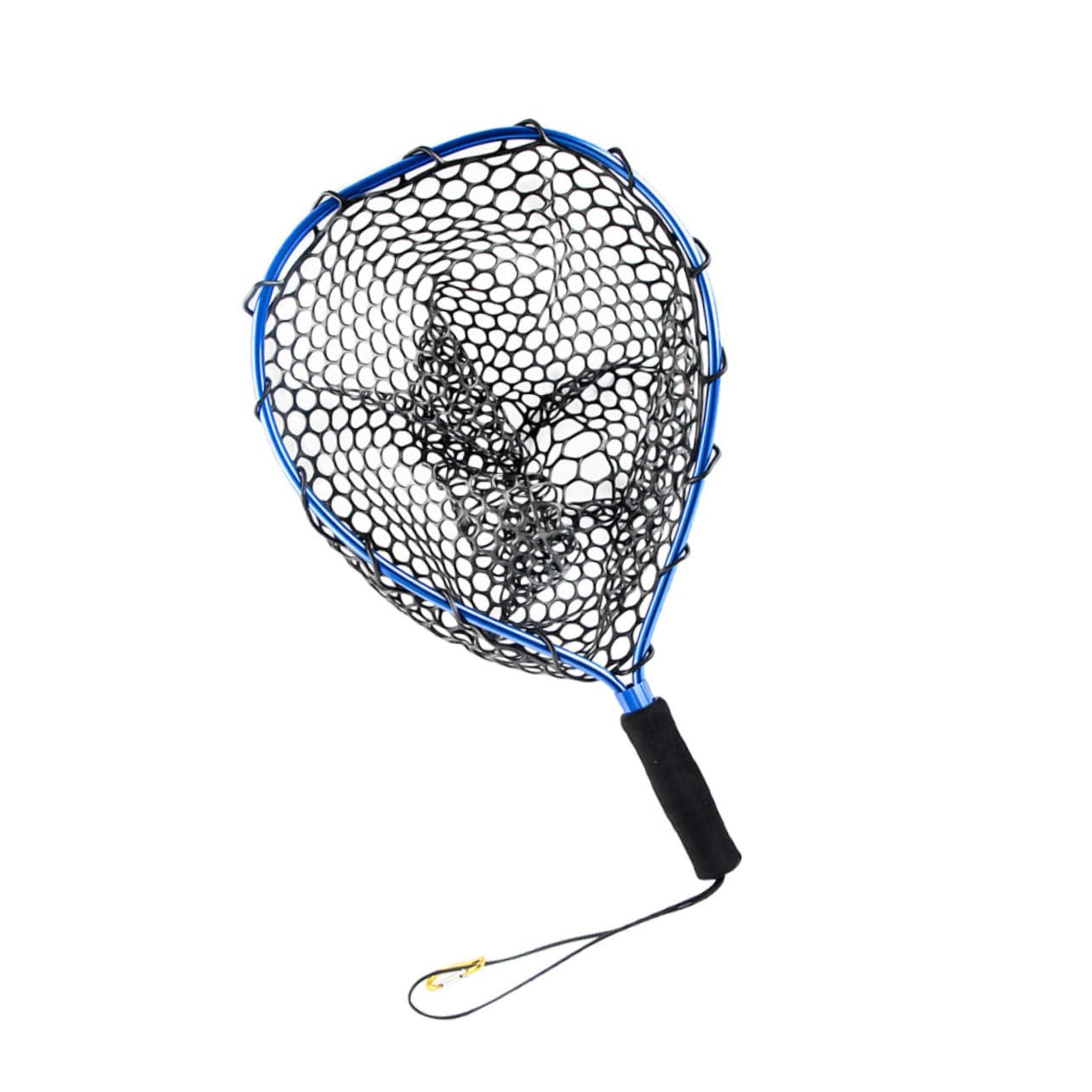 Hemobllo Pesca de Aterrizaje de Aleación de Aluminio con Recubrimiento de Goma Ligera y Portátil de Mano para Pesca con Mosca con Cordón de Seguridad