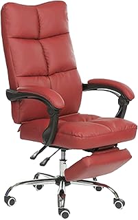 Life HS Silla De Juego con Reposapiés, Silla De Oficina De Reclinación Ergonómico De Cuero con Ruedas, Silla Giratoria Ajustable De Soporte Lumbar,Rojo