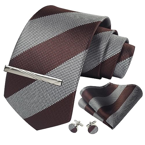 Image of Striped Plaid Polka Dot Mens Tie Formal Necktie Pocket Squares Ties Clips Cufflinks Classic for Men Set