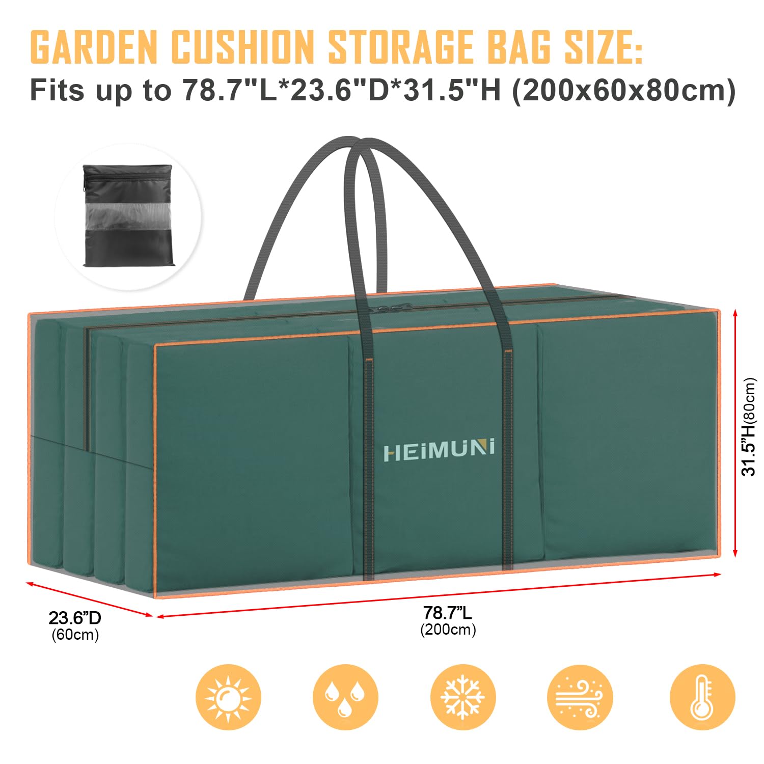HEIMUNI Garden Furniture Cushion Storage Bag - Image 2