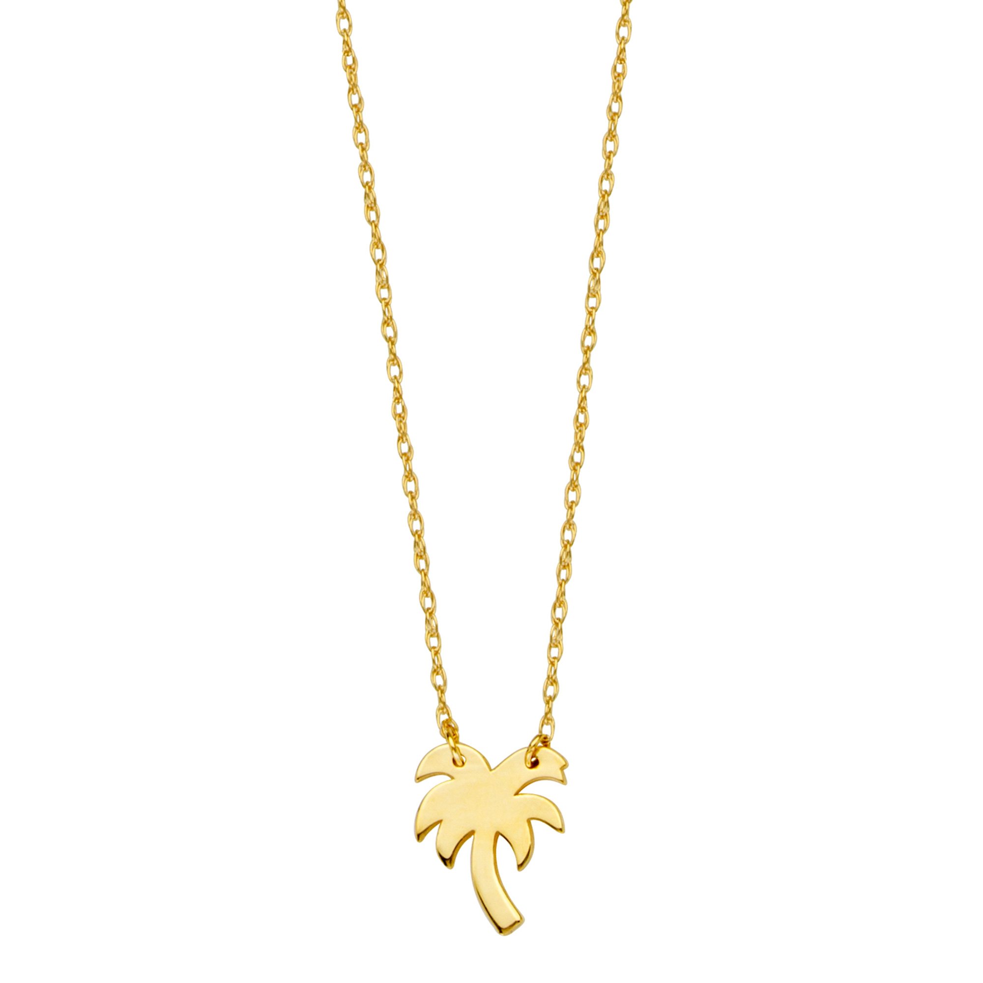 14K Yellow Gold Mini Palm Tree Necklace, 16" To 18" Adjustable