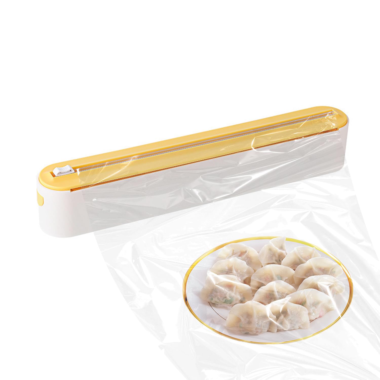 Magneétique Coupe Film Alimentaire - Élégant blanc et jauneDistributeur & Dérouleur Pour Papier Aluminium Et Film Alimentaire, Pratique Coupe Lisse Sans Perçage, Organisateur De Cuisine
