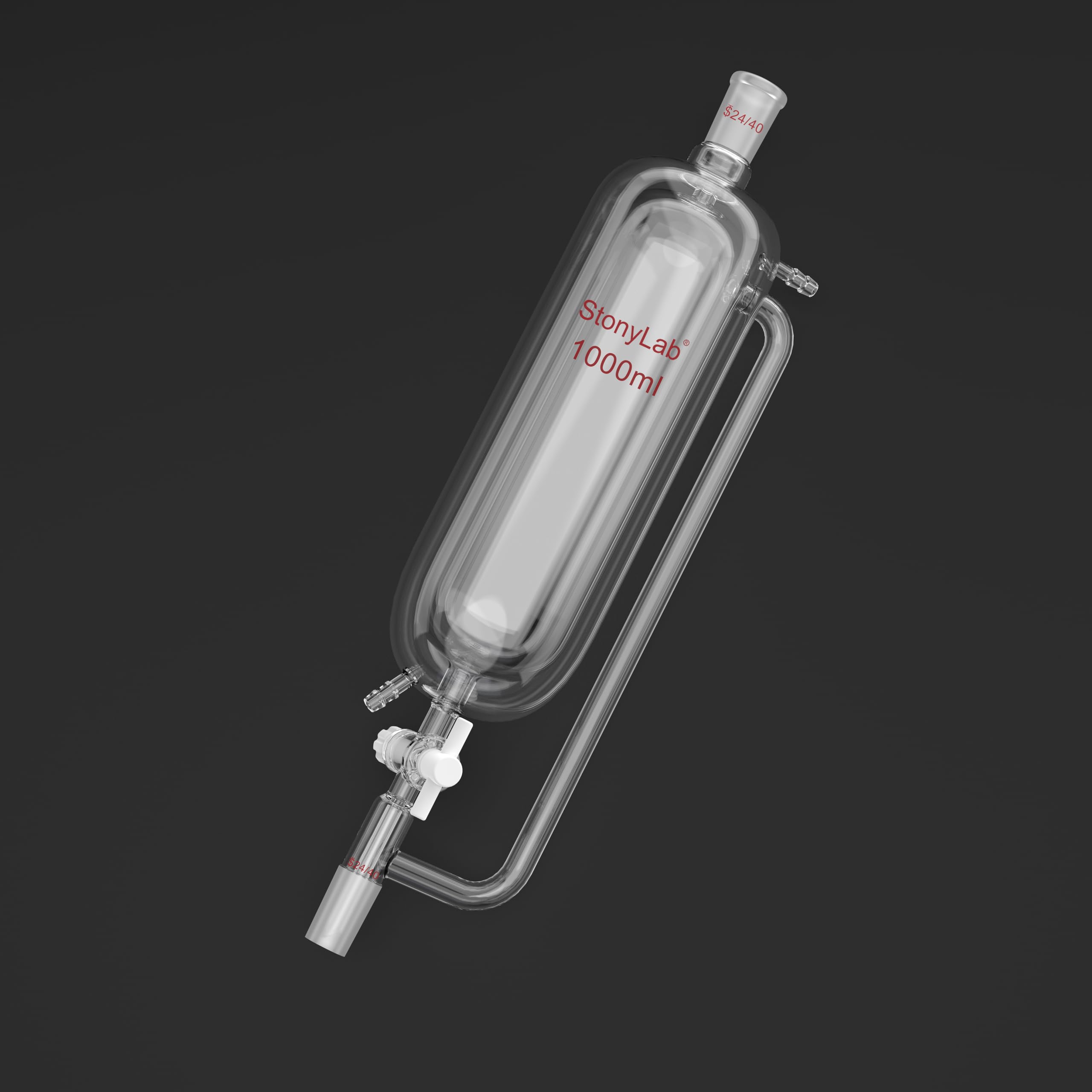 stonylab Embudo de Adición con Doble Camisa e Igualación de Presión, 1000 ml Vidrio de Borosilicato Embudo de Goteo con Unión 24/40 y Llave PTFE para Adición de Reactivos en Laboratorio